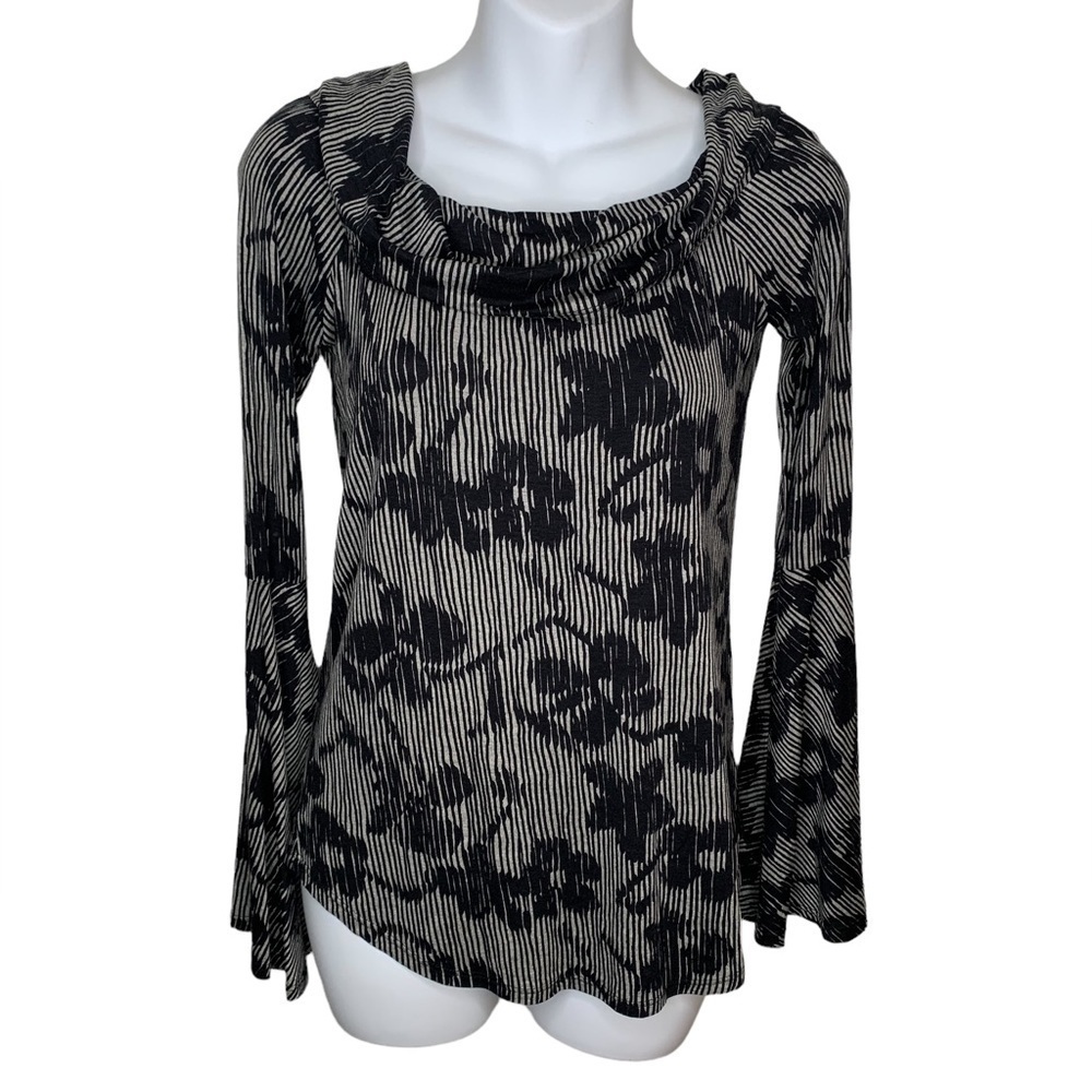 Lola and Sophie Long Sleeve Floral Striped BOHO Shirt Size XS